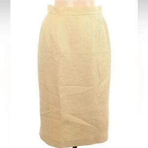 LOUIS FERAUD Beige Tweed Women’s Pencil Skirt Size 12 L Large Silk Blend